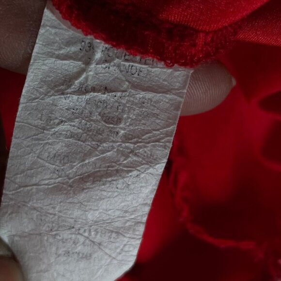 LA SEDUCTION Red Satin Ruched Mini Dress Puff Sleeve Keyhole - Picture 10 of 11